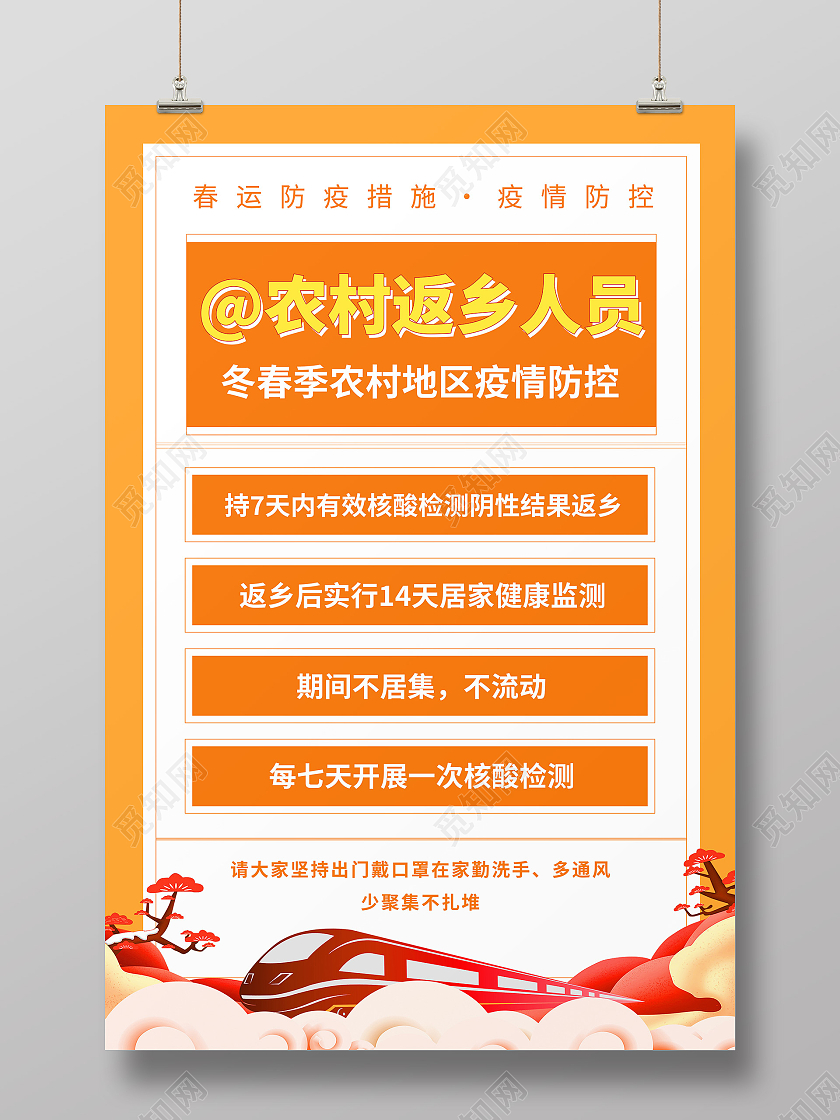 黄色简约农村返乡人员春运通知公告海报