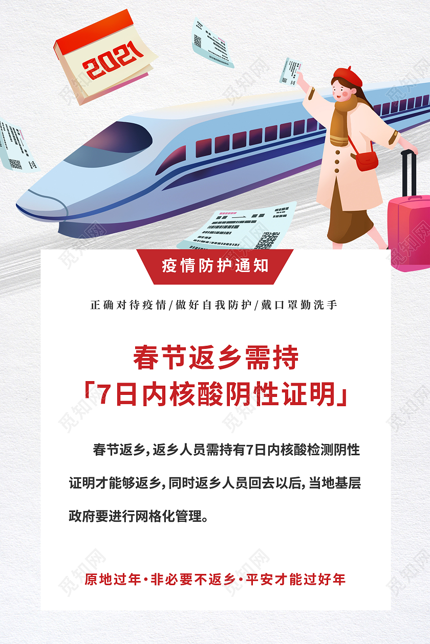 白色卡通春节返乡需持7日核算阴性证明春运通知公告海报