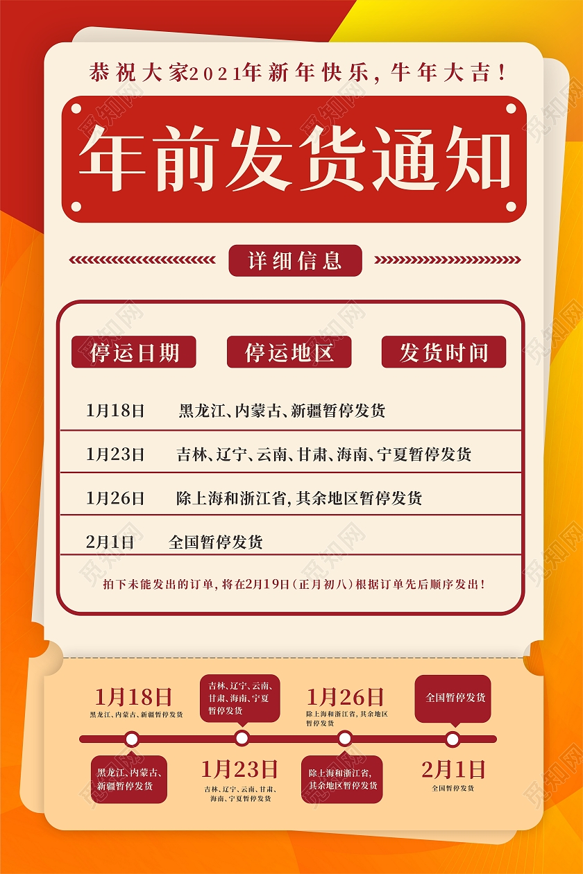 黄色电商购物背景年货物流停运通知