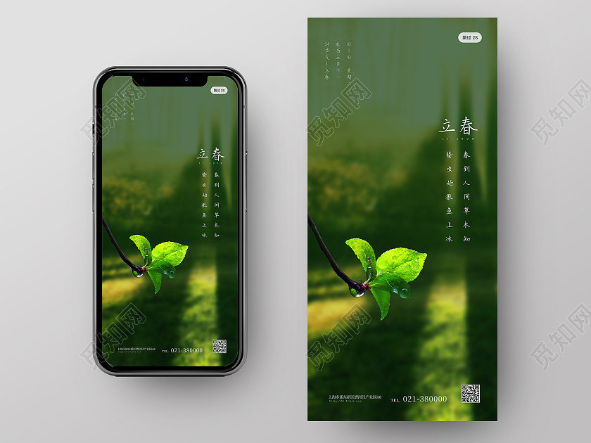 绿色 立春二十四节气手机h5海报立春h5手机海报启动页