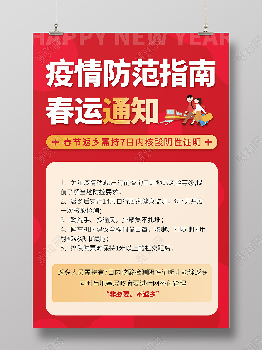 红色春节返乡防疫通知抗疫疫情春运通知春运返乡通知