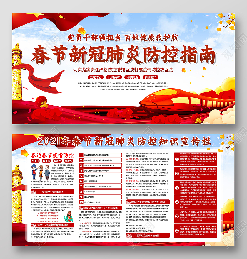 春节疫情党政风春节新冠肺炎防控指南抗疫春节疫情宣传栏