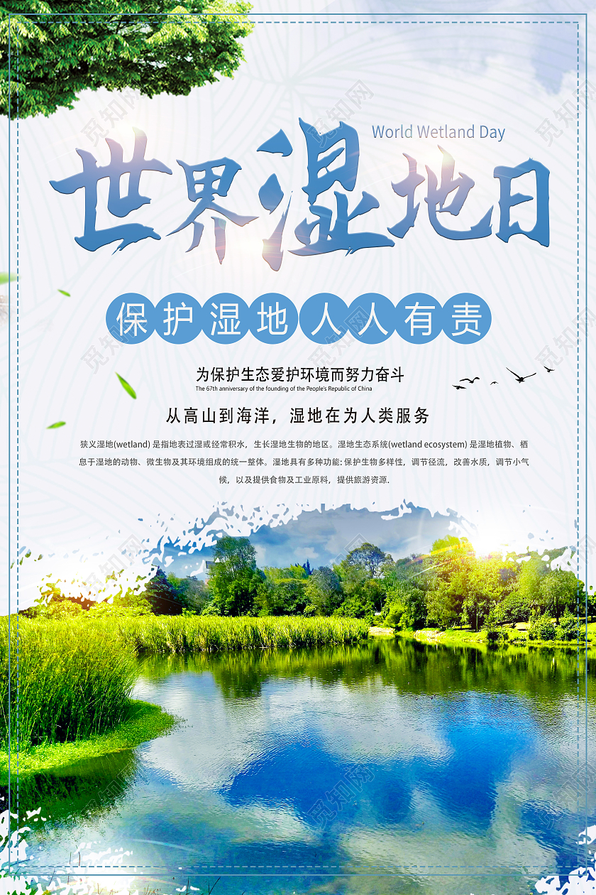 绿色简约世界湿地日海报