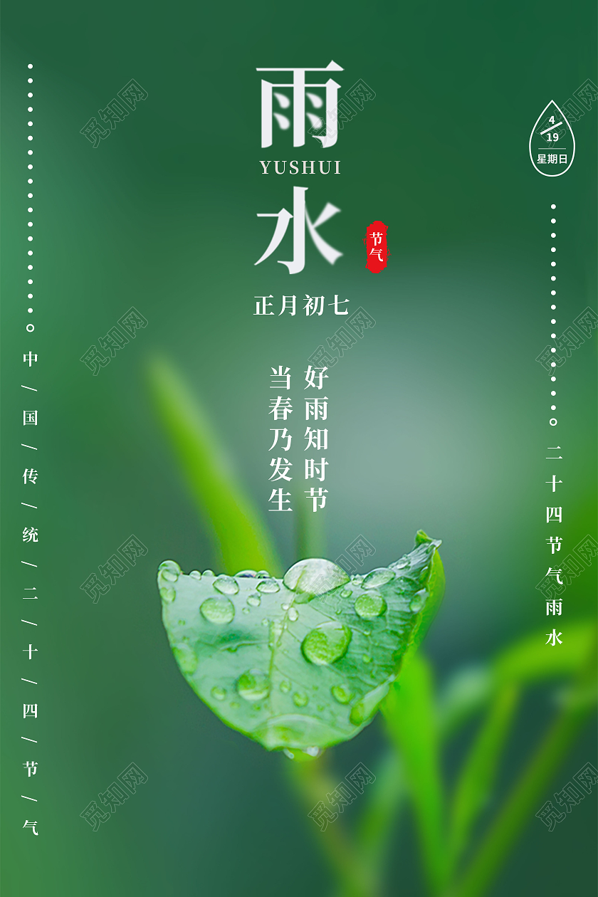 绿色实拍二十四节气雨水海报