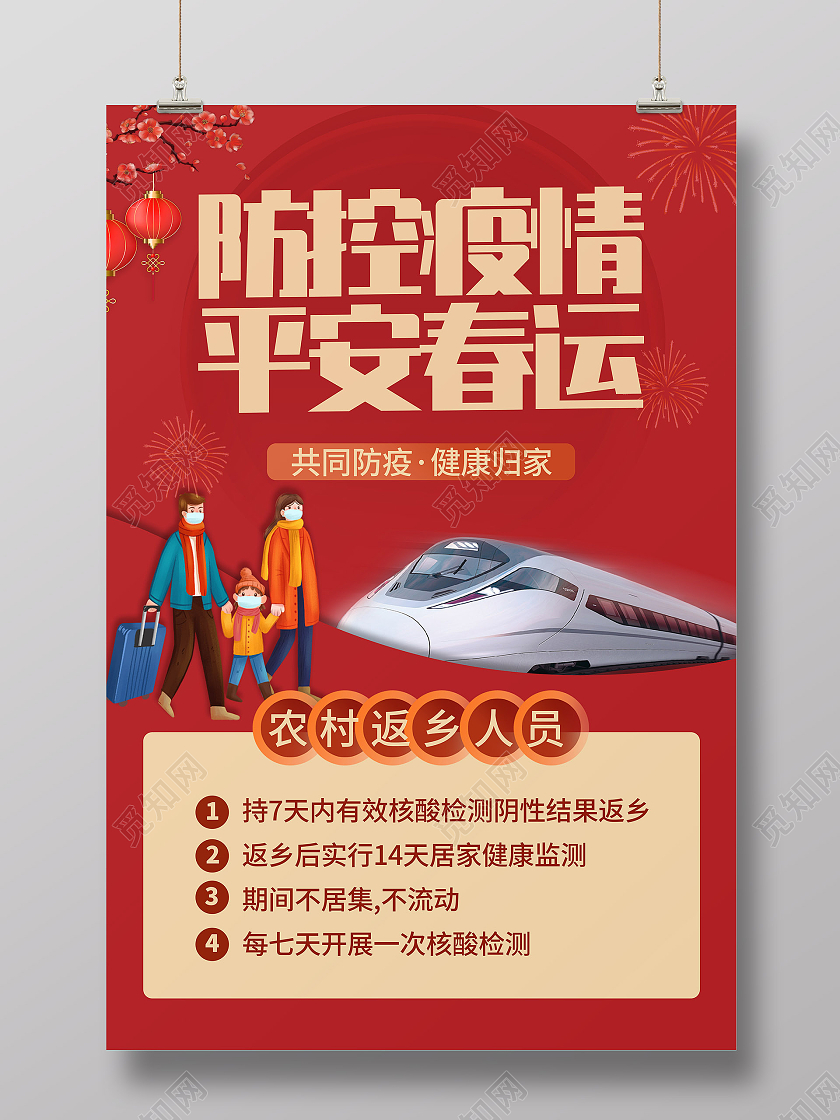 红色简约防控春运疫情抗疫疫情春运通知春运返乡通知海报