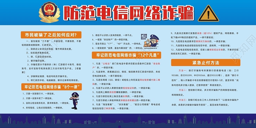 蓝色创意防范电信网络诈骗网络电信诈骗展板