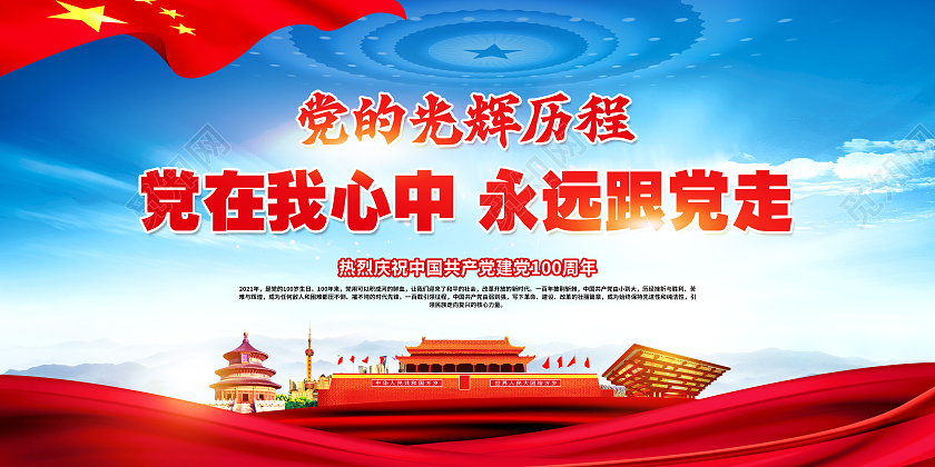 蓝色党建建党100周年宣传栏党建100周年