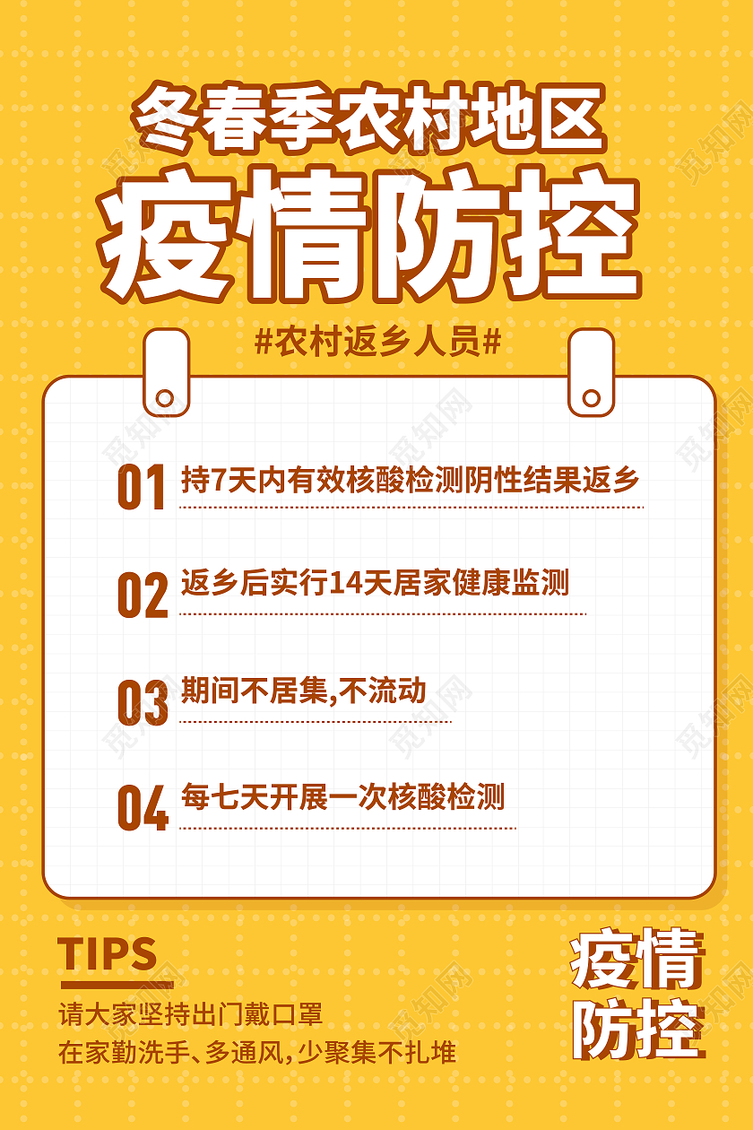 黄色农村地区疫情防控抗疫疫情春运通知春运返乡通知海报