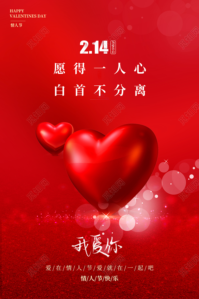 红色高档情人节宣传海报214情人节
