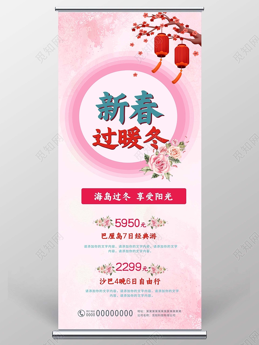 粉色大气新春过暖冬新春展架易拉宝