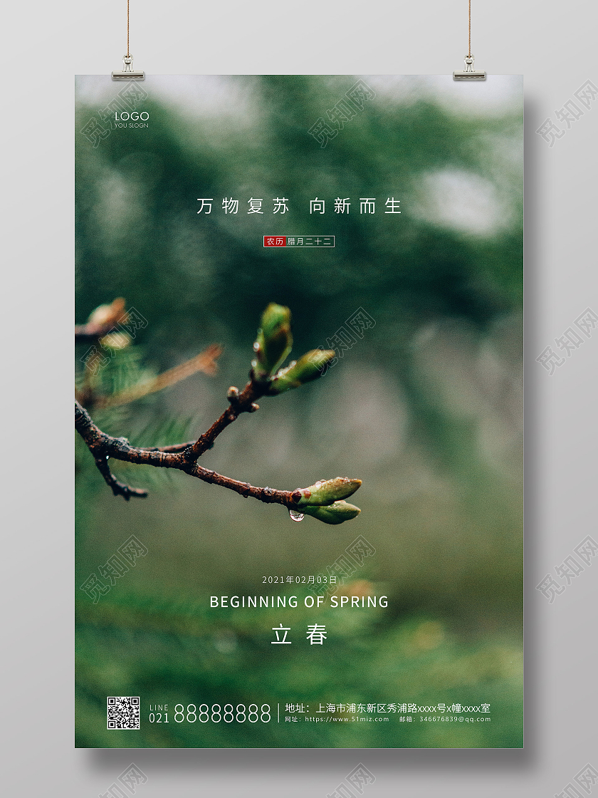 绿色简约二十四节气立春节气宣传海报