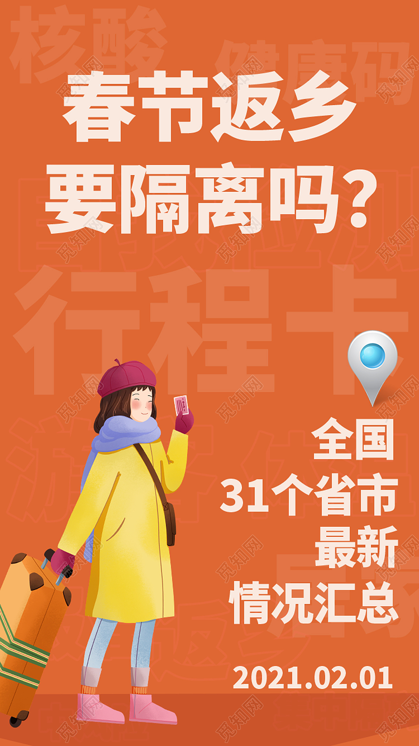 黄色卡通春节返乡要隔离吗疫情核酸检测手机海报