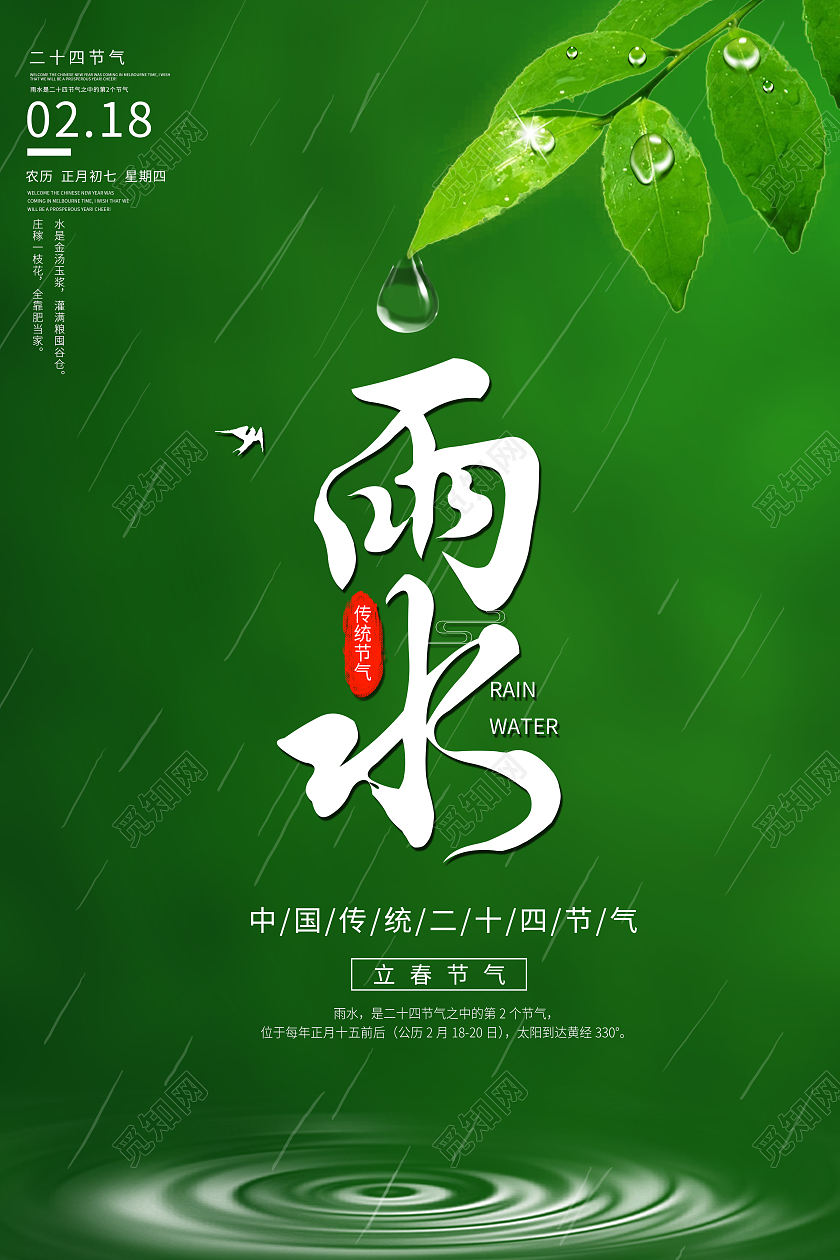 简约中国传统二十四节气传统节日雨水海报