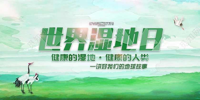 绿色水彩简约世界湿地日宣传展板