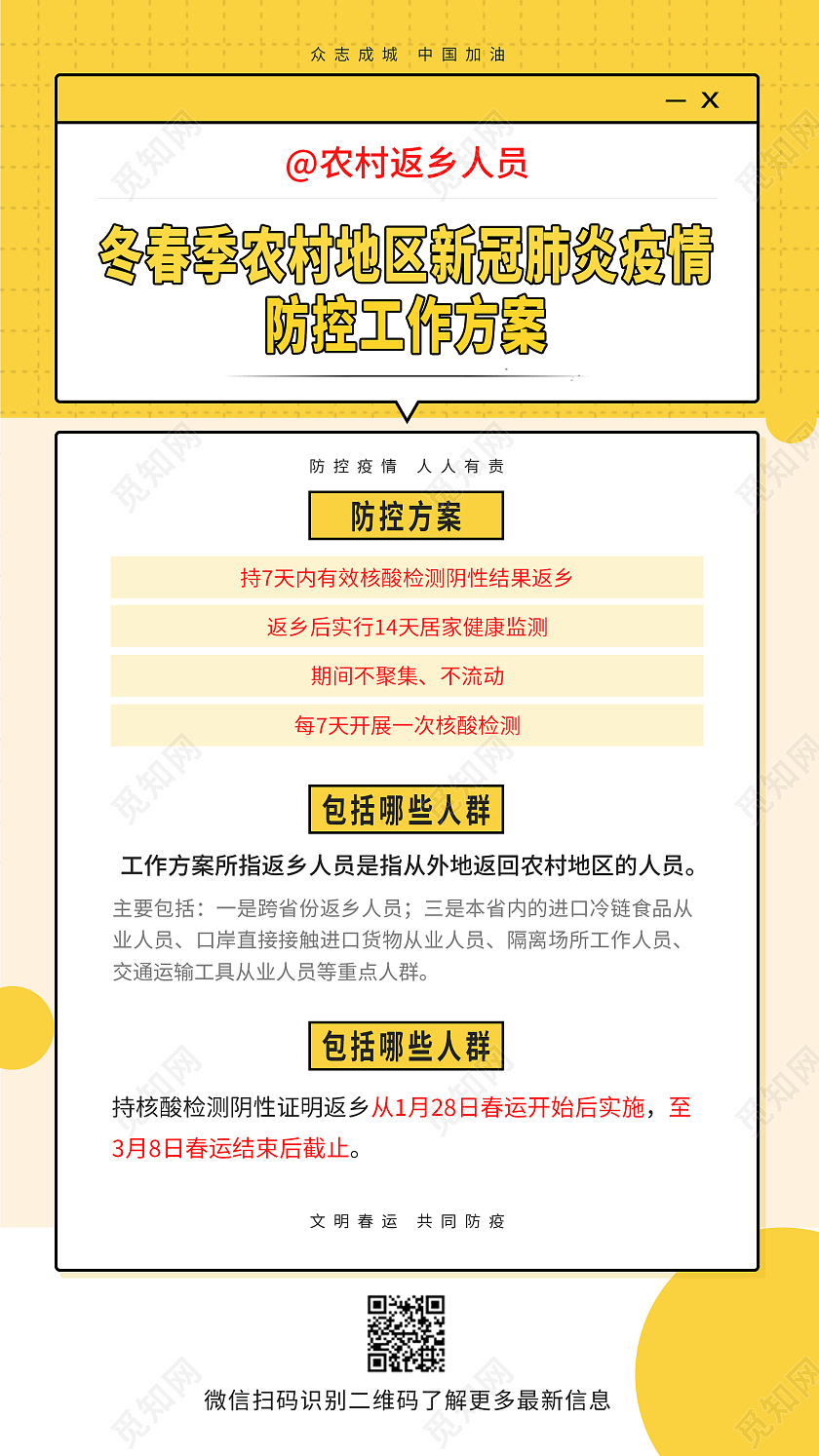 黄色简约清新冬春季农村地区新冠肺炎疫情防控工作方案手机UI冬春季疫情防控