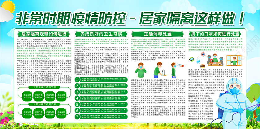 绿色卡通非常时期疫情防控这样做居家隔离展板