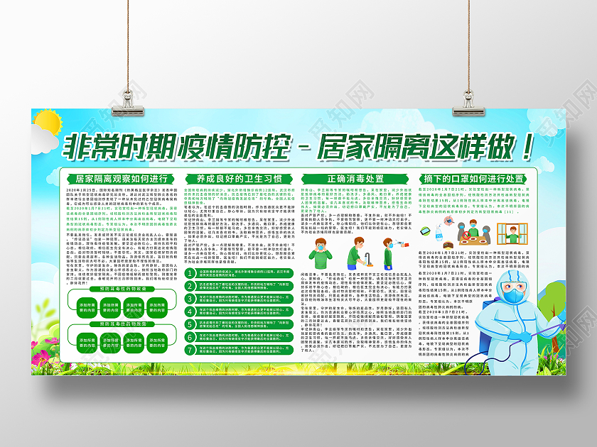 绿色卡通非常时期疫情防控这样做居家隔离展板