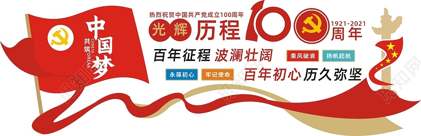 红色创意中国梦党建100周年文化墙