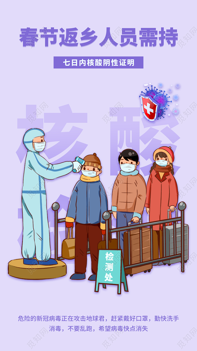 春节返乡人员需持核酸检测手机启动页UI海报疫情核酸检测手机海报
