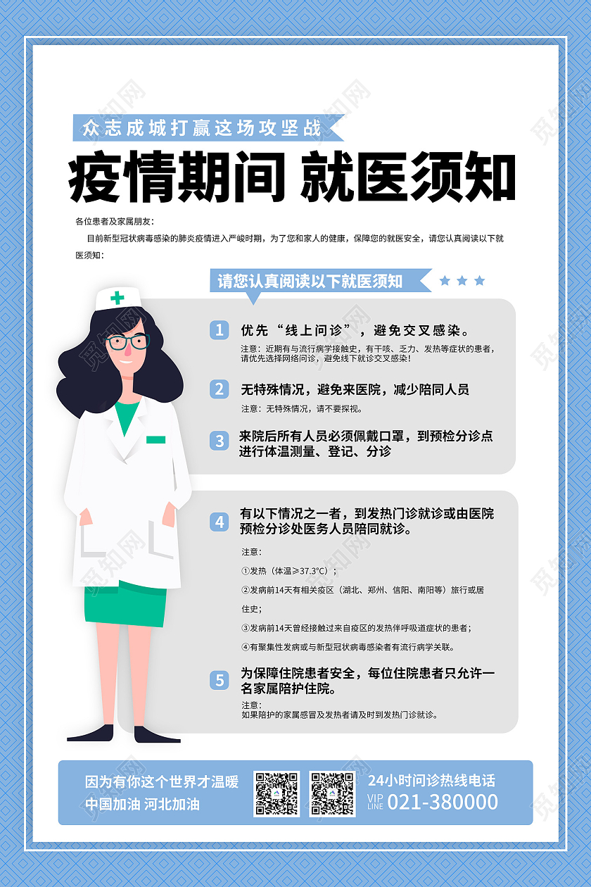黄色简约风疫情期间就医须知海报