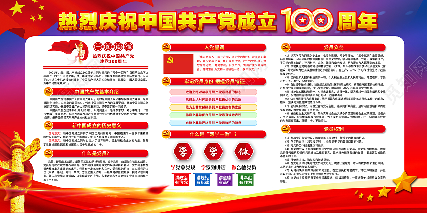 紫红色背景建党100周年宣传栏