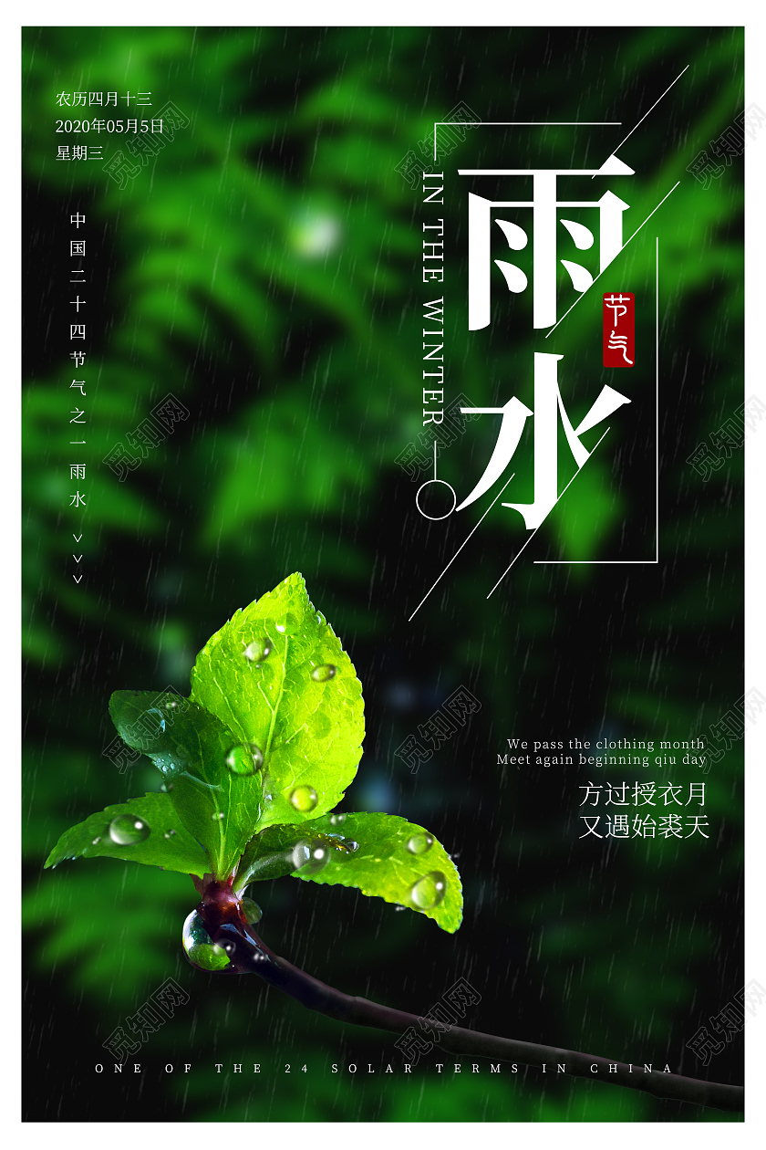 绿色实拍简易雨水海报