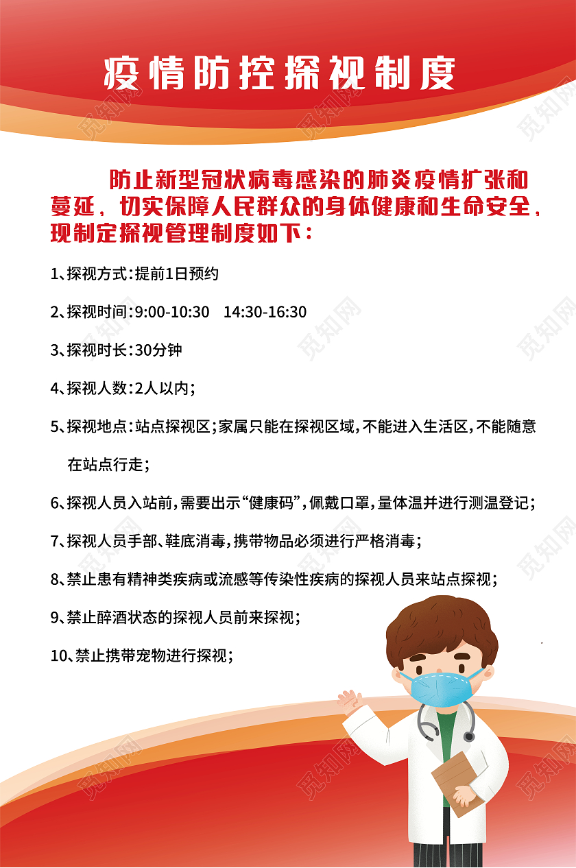 橙色简约风疫情防控探视管理制度海报疫情制度