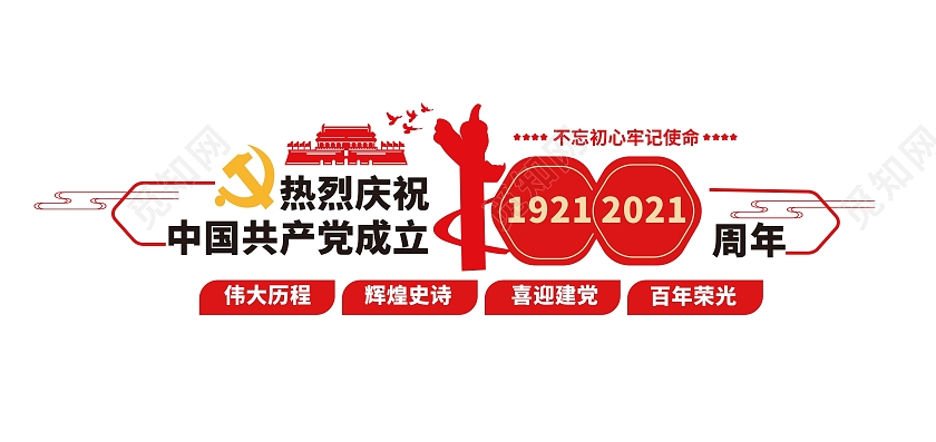 红色简洁大气热烈庆祝中国共产党成立100周年文化墙设计党建100周年文化墙