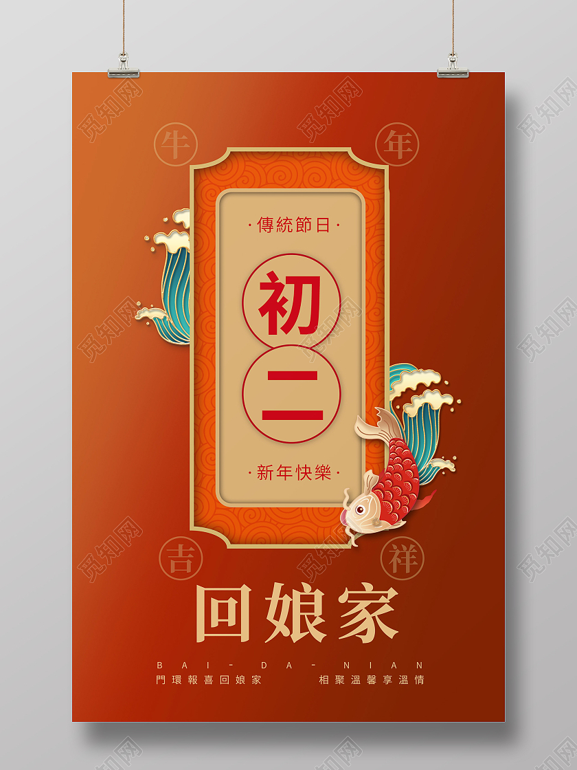 国潮风2021春节习俗过年大年初二回娘家海报2021春节习22021春节习俗过年大年初二回娘家手机H5海报