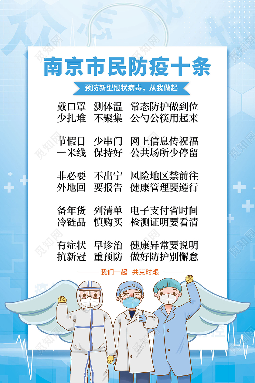 蓝色简约风南京市民防疫十条海报