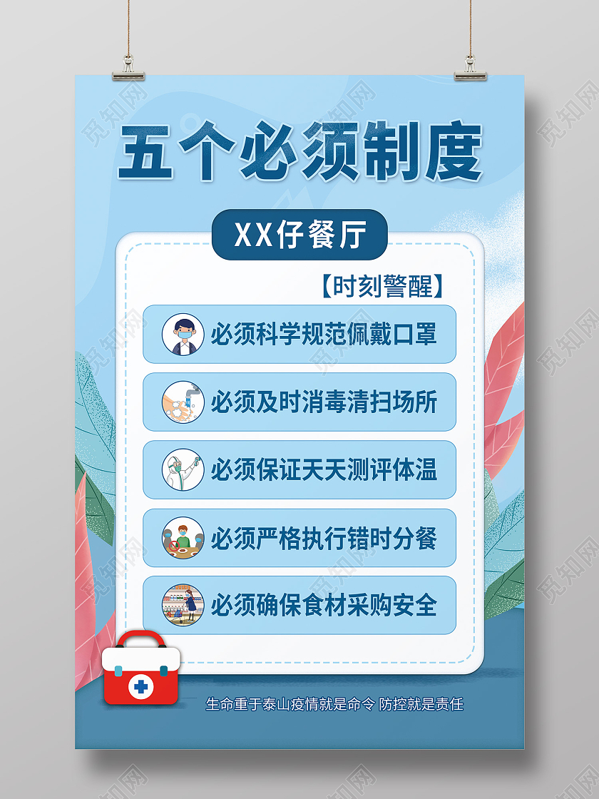 蓝色插画风五个必须制度海报疫情制度
