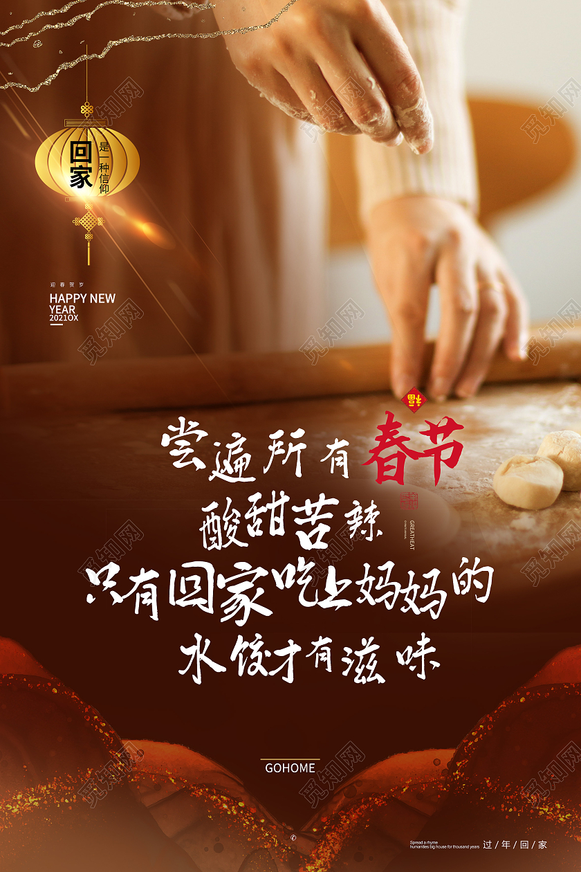 黄色简约包饺子尝遍所有酸甜苦辣回家过年系列海报回家过年系列1