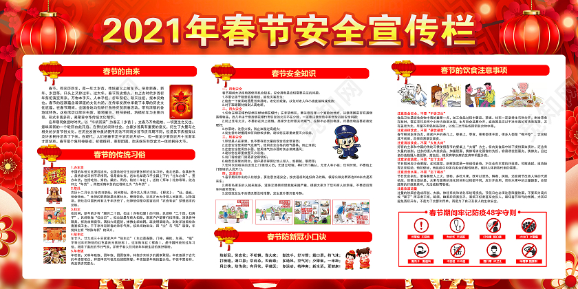 红色风格春节安全知识宣传栏2021新年新春宣传栏