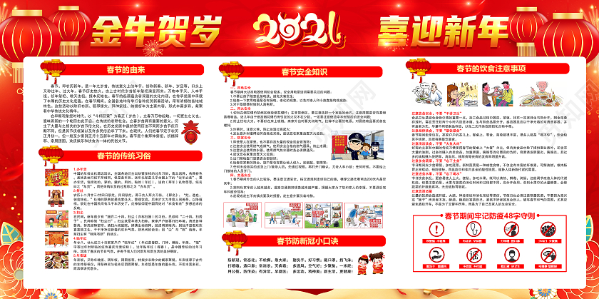 红色风格春节安全知识宣传栏2021新年新春宣传栏
