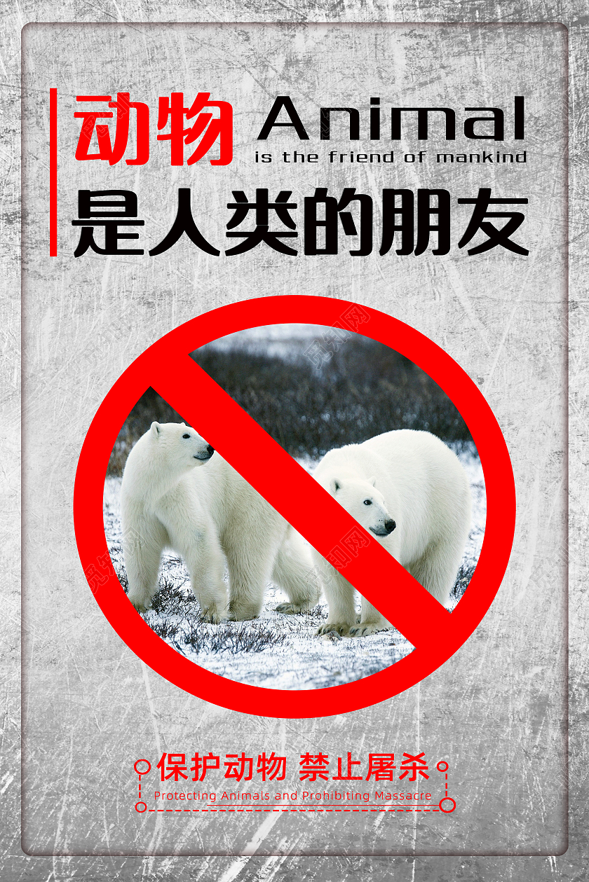 灰色创意保护动物动物是人类的朋友公益海报模板
