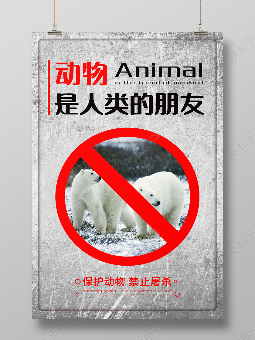 灰色创意保护动物动物是人类的朋友公益海报模板
