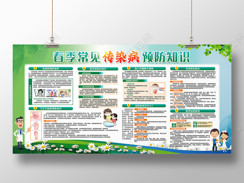 绿色清新春季传染病春季传染病宣传栏