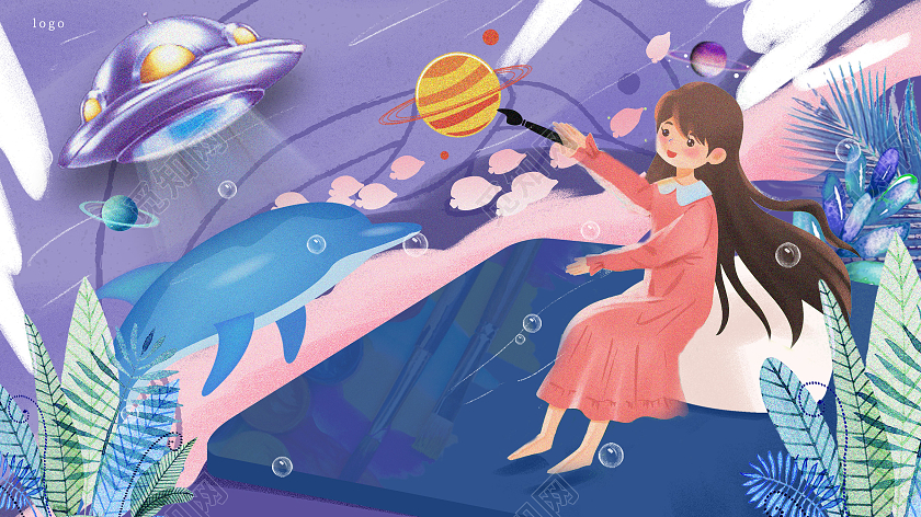 彩色卡通风插画UI大数据模板