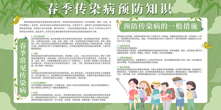 绿色春雨儿童插画春季传染病预防知识宣传栏