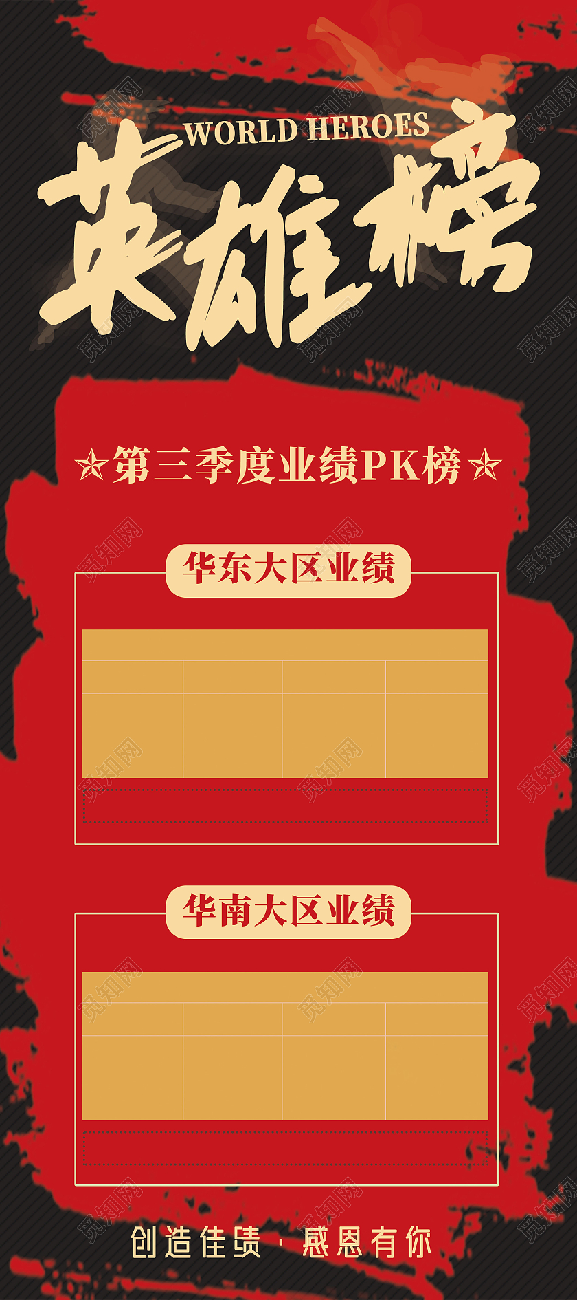 红色水墨中国风业绩PK榜英雄榜展架