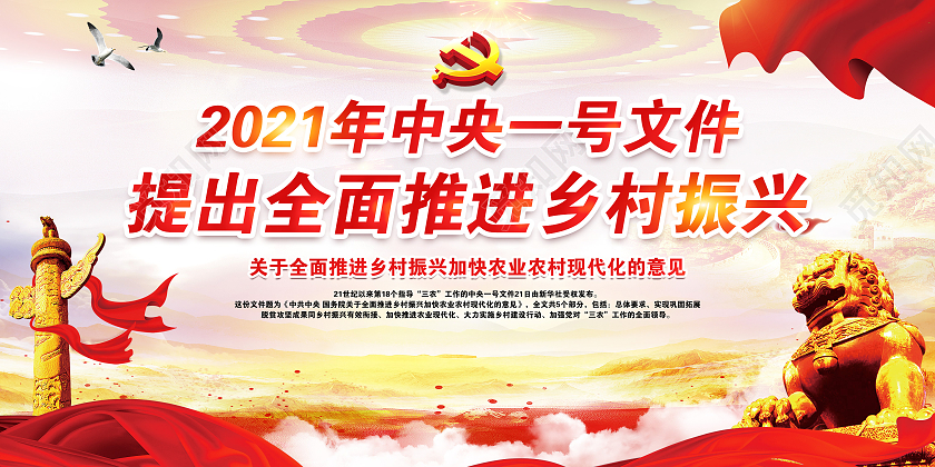 黄色风格2021中央一号文件宣传栏党建党政党课2021中央一号文件