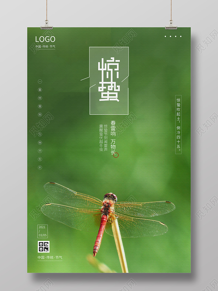 惊蛰中国传统节气春天蜻蜓宣传海报24节气二十四节气惊蛰