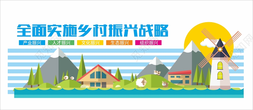 绿色简约全面实施乡村振兴战略文化墙模板