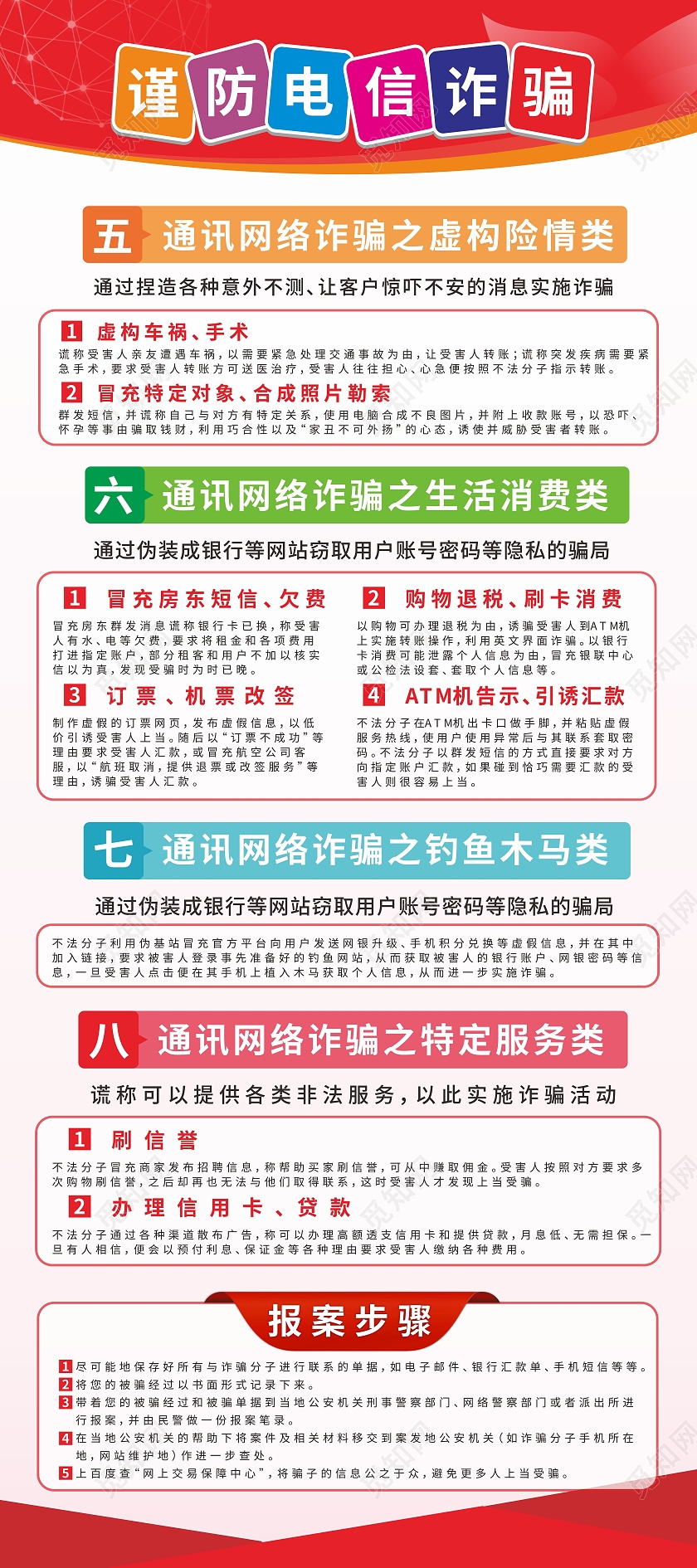 红色线条背景谨防网络电信诈骗宣传展架电信诈骗三折页