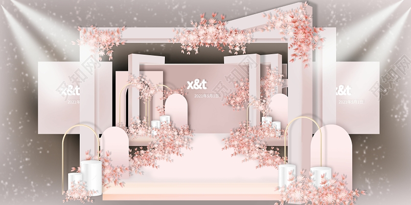 粉色简约风婚礼效果图婚礼场景