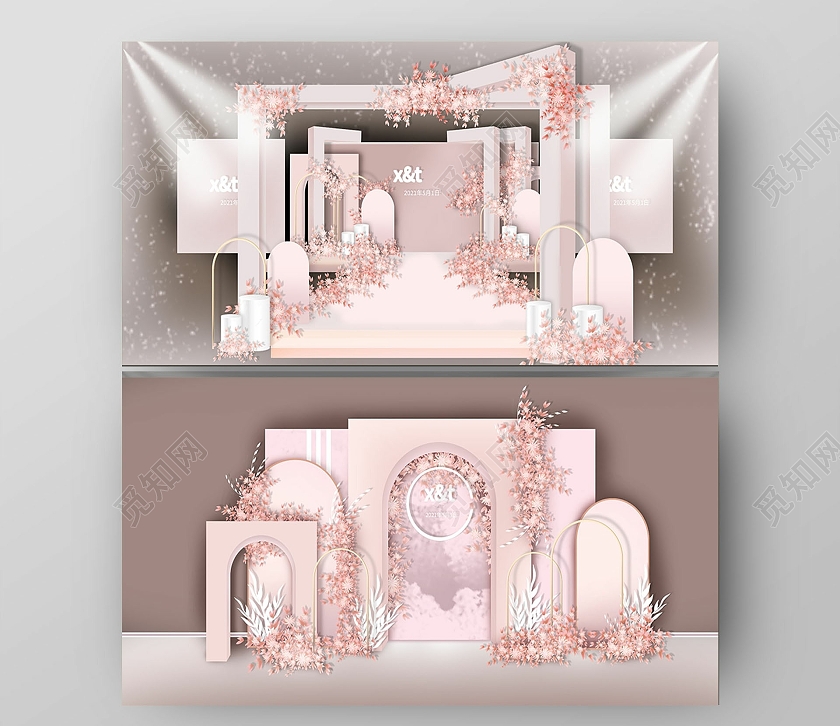 粉色简约风婚礼效果图婚礼场景