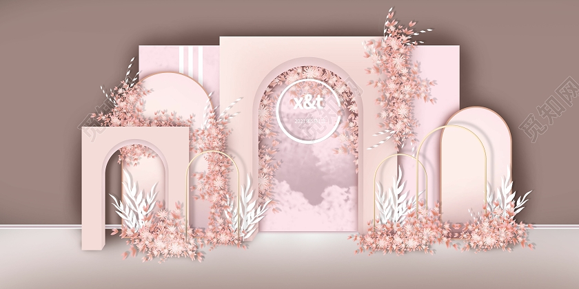 粉色简约风婚礼效果图婚礼场景