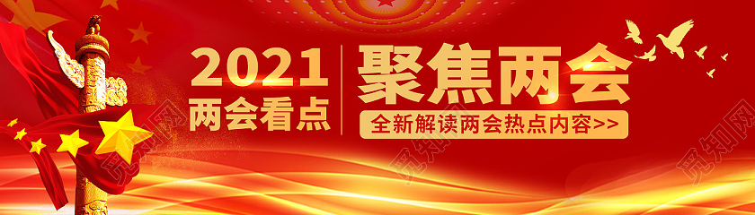 红色简约2021两会看点聚焦两会banner