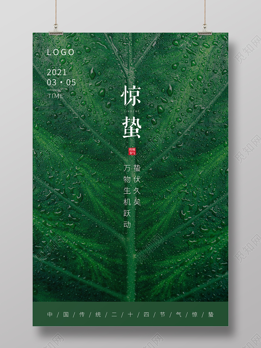 绿色简约惊蛰2021海报24节气二十四节气惊蛰