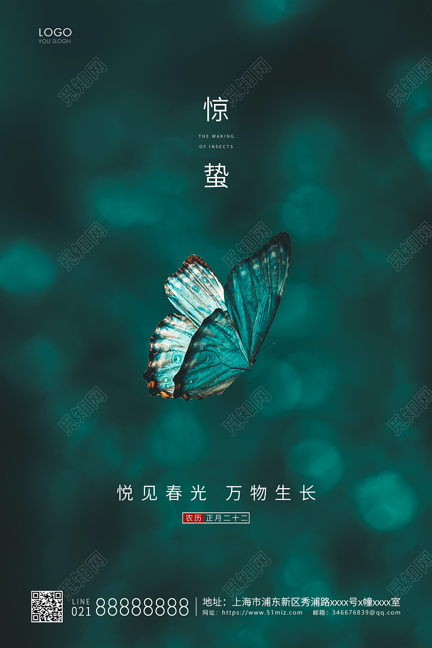 绿色简约二十四节气惊蛰节气宣传海报24节气二十四节气惊蛰